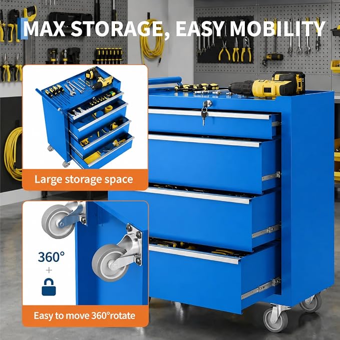 Garvee Rolling Tool Chest, 4 Drawers Tool Storage Cabinet, Toolbox - Image 4