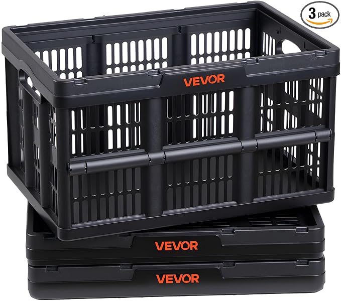 VEVOR Plastic Collapsible Storage Bins, 45L 3 Packs, Stackable Folding Storage by VEVOR