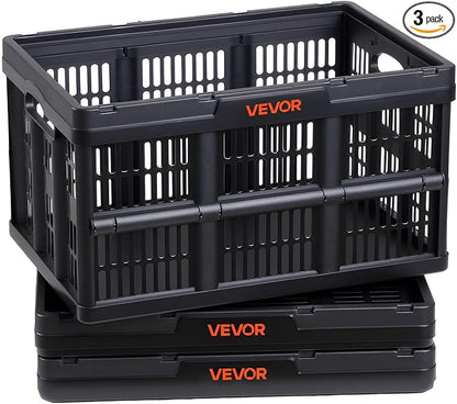 VEVOR Plastic Collapsible Storage Bins, 45L 3 Packs, Stackable Folding Storage by VEVOR