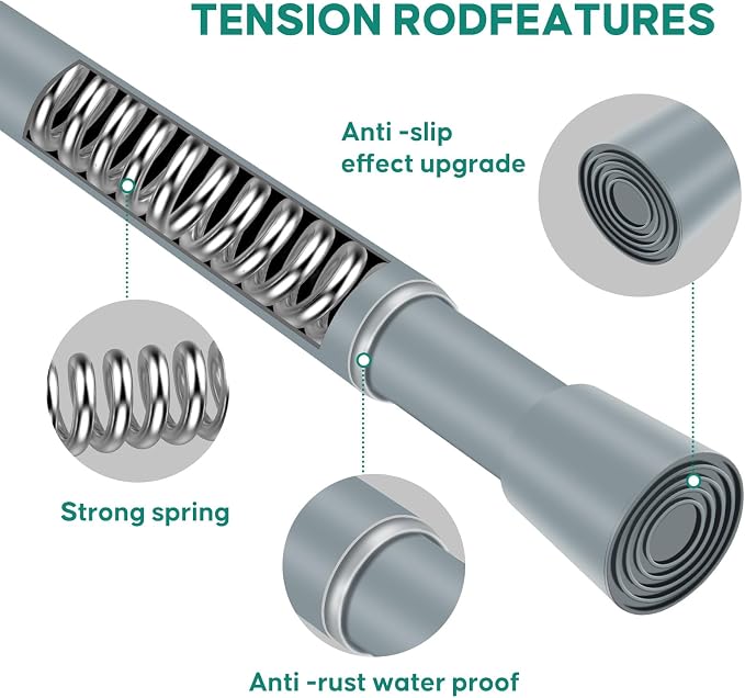 Silver Grey Adjustable Shower Curtain Rod 16-28 Inches 1 pc, 7/8" Diameter - Image 5