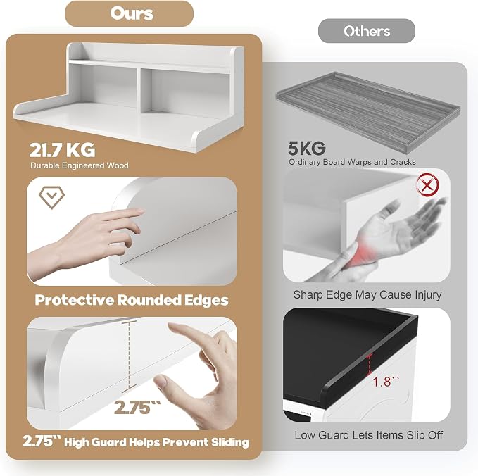 2-Tier Washer Dryer Countertop, 18.5" Raised Height Laundry Countertop - Image 3