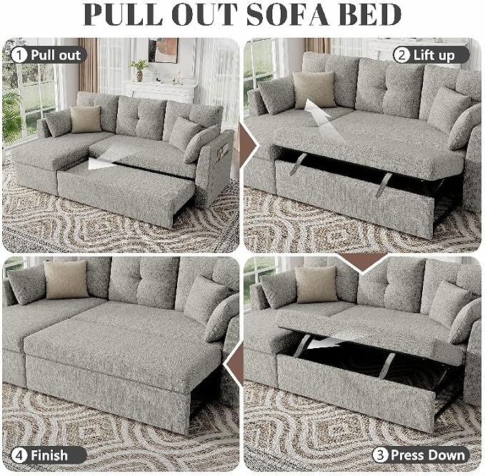 Huatean Home Sleeper Sofa Couch, 2 in 1 Sectional Sleeper Couch Bed - Image 6