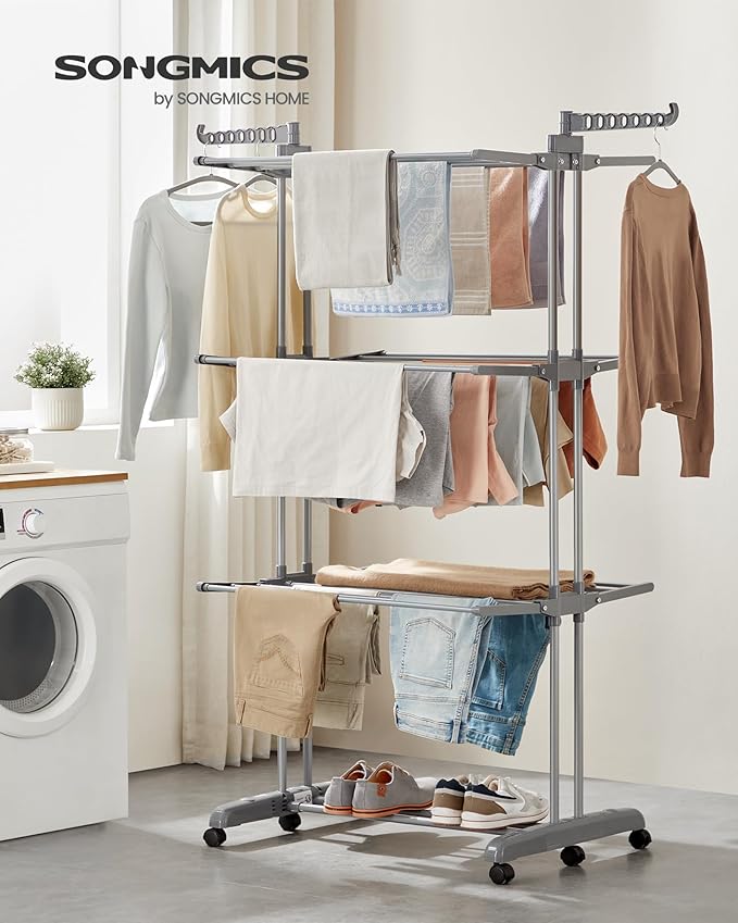 SONGMICS Clothes Drying Rack 4-Tier, Foldable Laundry Drying Rack 68.1-Inch Tall - Image 3