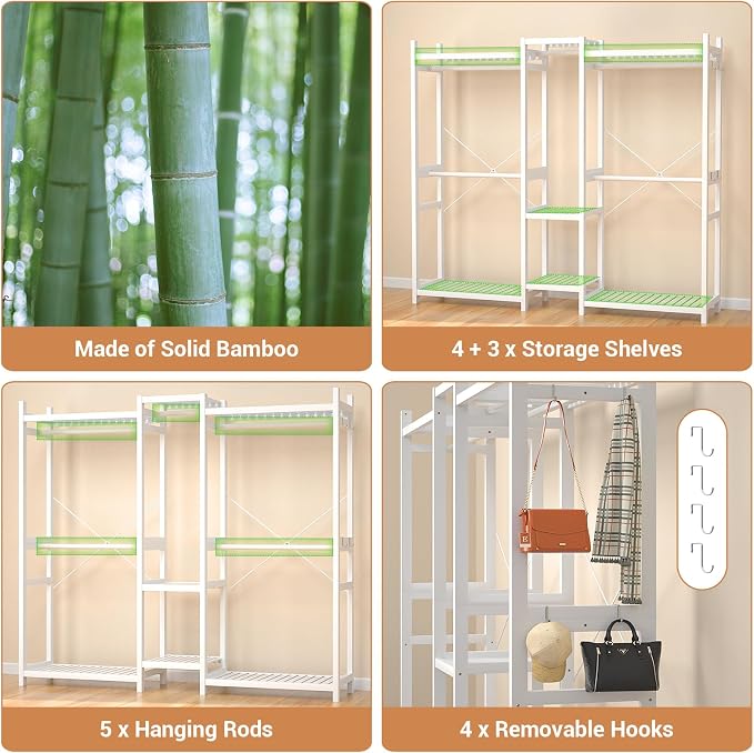 Homykic Bamboo Closet System Clothes Rack, Large Freestanding Garment Rack - Image 6