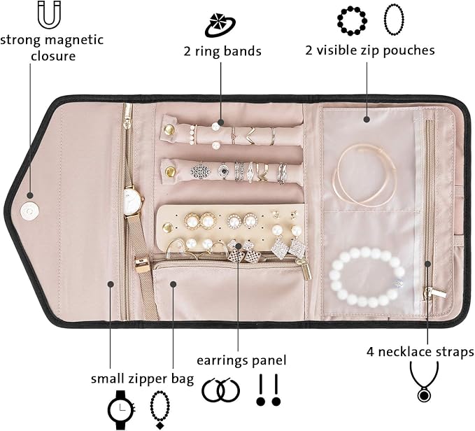 BAGSMART Travel Jewelry Organizer Roll Foldable Jewelry Case - Image 2