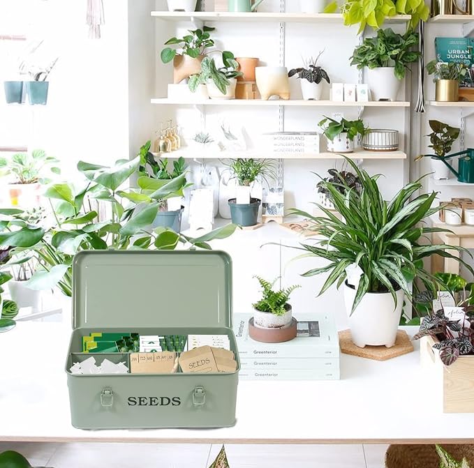 Seed Storage Box Metal Container Organizer, 4-Compartment Garden Seed Box - Image 5