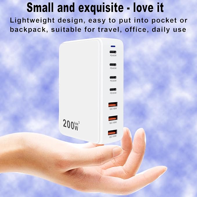 USB C Charger 200W USB C Charger Block, Upgraded GaN 7-Port Fast Charging - Image 4