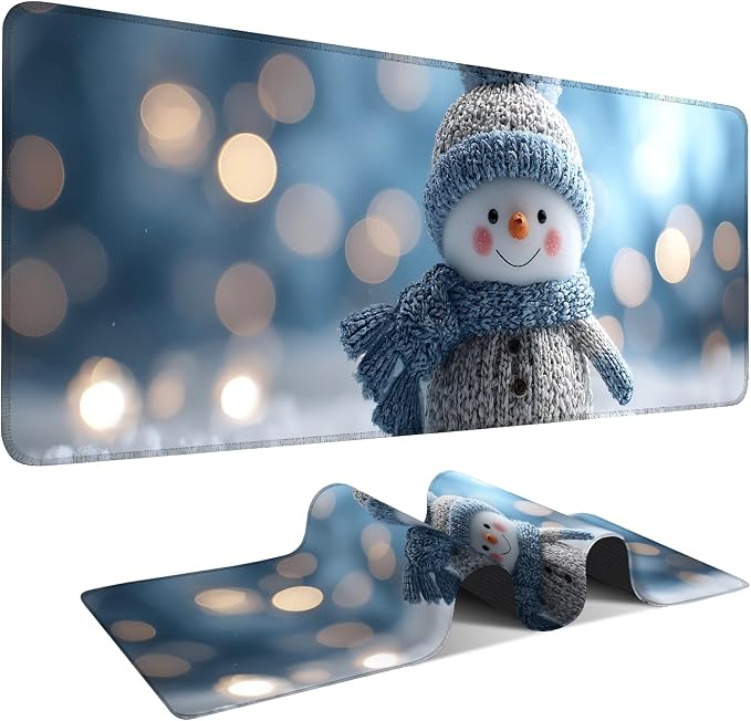 Christmas Snowman Gaming Mouse Pad 31.5"x11.8"Desk Mat Anti-Slip Rubber Base & by ANNAQUEEN