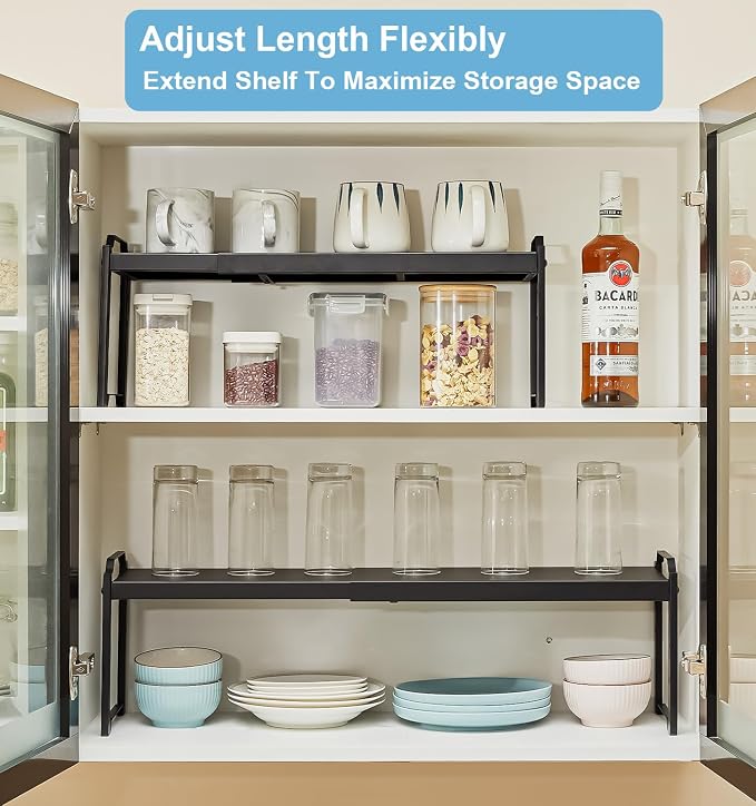 X-cosrack 25.5 Inches 3 Pack Expandable Cabinet Shelves, Stackable Shelf - Image 5