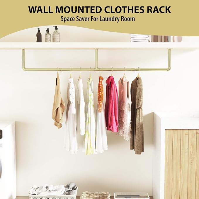 Wall Mounted Clothes Rack, Heavy Duty Gold Garment Rack Bar, Dressing Room - Image 2