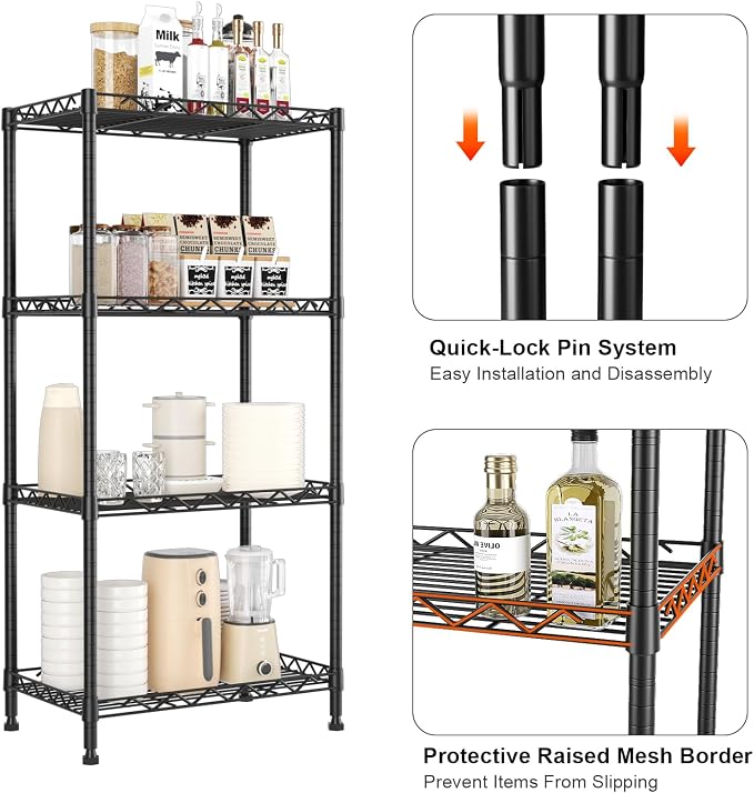 4-Tier Wire Shelf Metal Rack, Narrow Wire Shelving Unit, Small Wire Shelf | - Image 8