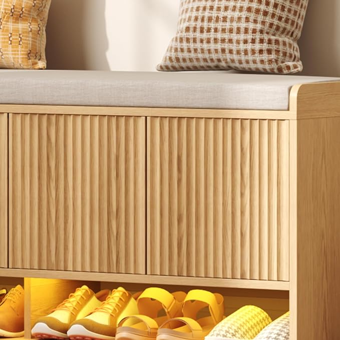 HOMEFORT 47.2" Fluted Shoe Storage Bench, Entryway Bench - Image 9