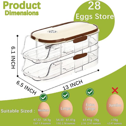 Egg Holder for Fridge with Lid and Handle, Automatic Rolling Egg Container for - Image 3