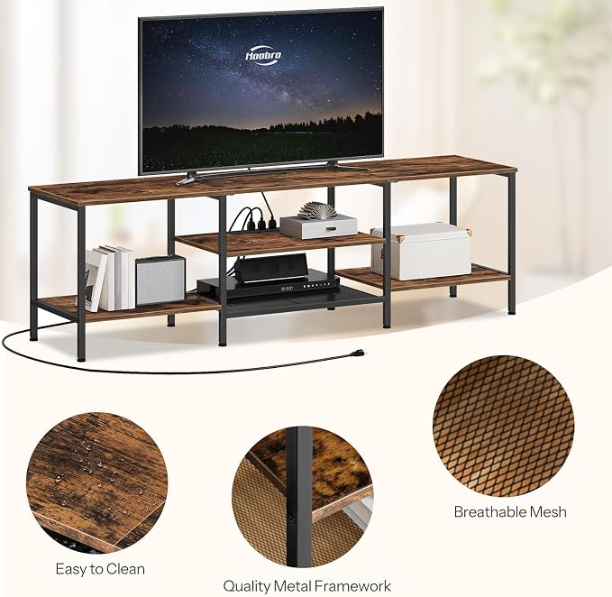 HOOBRO TV Stand with Power Outlets to 75 Inches, TV Console Table with Open - Image 6