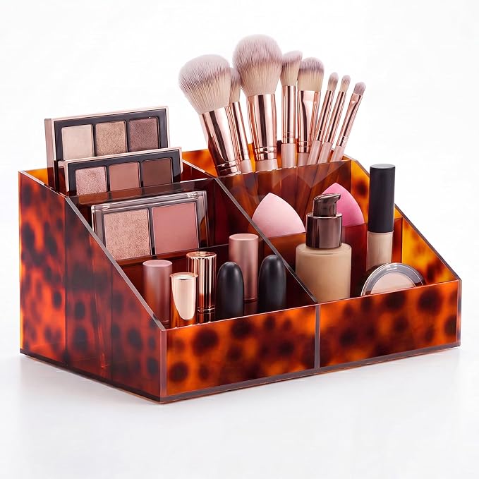 Tortoiseshell Acrylic Makeup Organizer, 6 Compartment Holder by Unknown