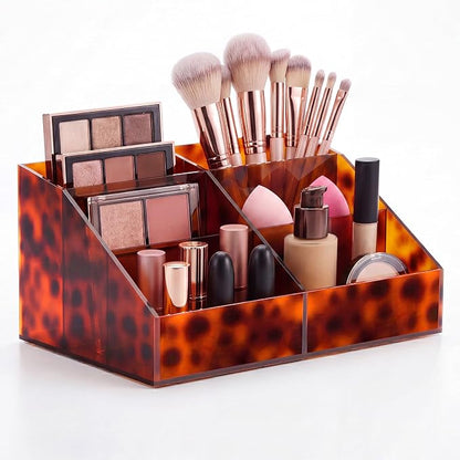 Tortoiseshell Acrylic Makeup Organizer, 6 Compartment Holder by Unknown