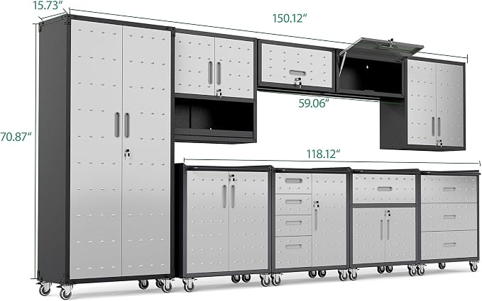 9-Piece Heavy Duty Steel Garage Cabinet System | All-in-One Modular Garage - Image 2
