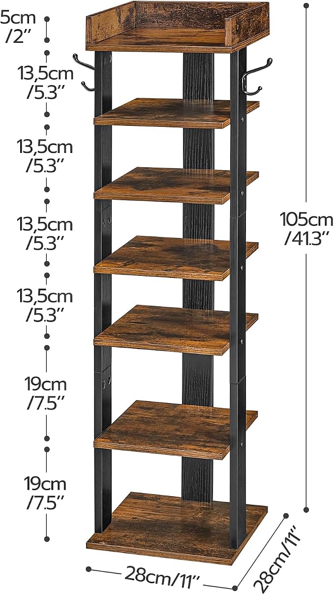 HOOBRO Vertical Shoe Rack for Front Door Entryway, 7 Tier Wooden Shoe Storage - Image 7