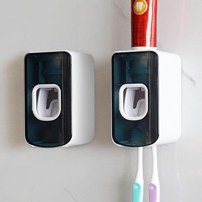 2 Slot Toothbrush Holder and Toothpaste Dispenser Wall Mounted, Automatic by LUEXBOX