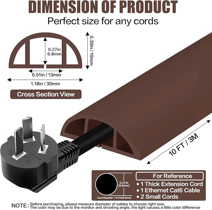 Floor Cord Cover Self Adhesive Cord Hider, 10FT Cable Management, Extension - Image 2