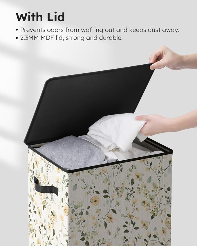 SOLEDI Laundry Hamper with Lid, 90L Tall & Large Floral Laundry Basket - Image 5