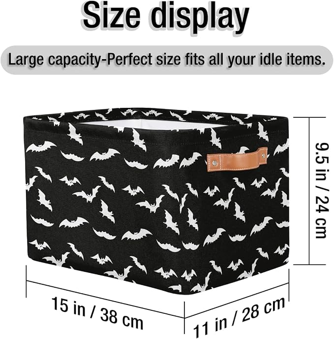Basket Storage Bins Halloween Black White Bat Rectangle Cube Basket Box Kids - Image 4