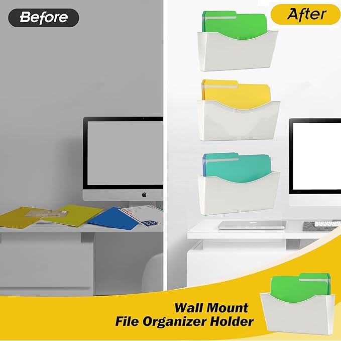 Kuntine.B 3 Pack White Single Pocket File Holder Hanging Wall Organizer - Image 3