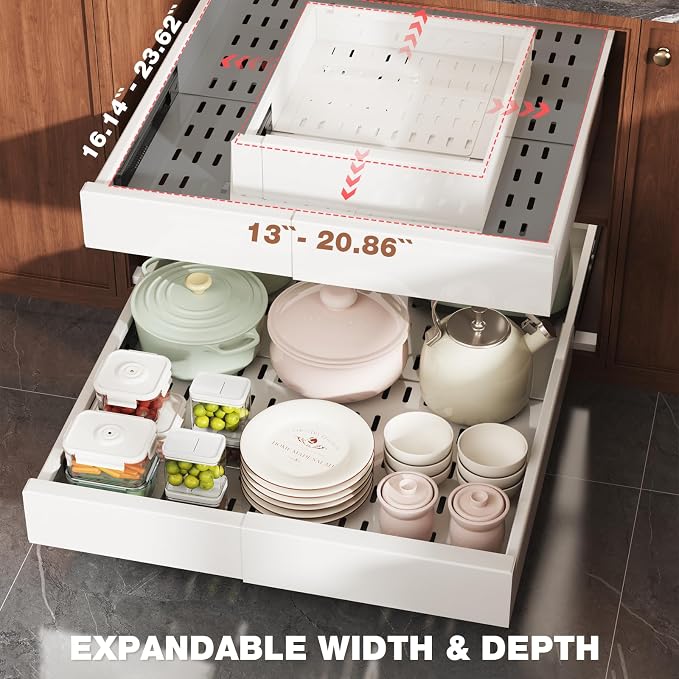 1 Pack Pull Out Cabinet Organizer Expandable Width and Depth, Slide Out Drawers - Image 3