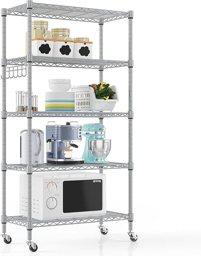 Himimi 5-Tier Storage Shelf Wire Shelving Unit on Wheels, Adjustable Heavy Duty by Himimi