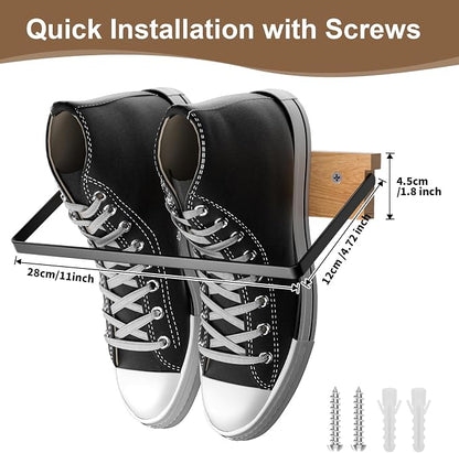 2-Pack Wall Mounted Shoe Rack, Wooden & Metal Foldable Shoe Rack - Image 3