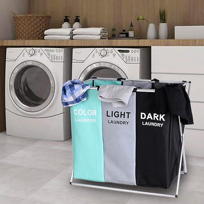135L Laundry Cloth Hamper Sorter Basket Bin Foldable 3 Sections - Image 7