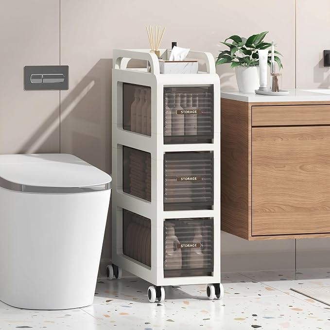 Bathroom Storage with Drawers, 7.87" Wide Slim Storage Cabinet | Freestanding by ZHYOCOGY
