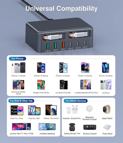 Upgraded 8-in-1 Retractable USB C Charger Block, 120W GaN Multi Charging - Image 5