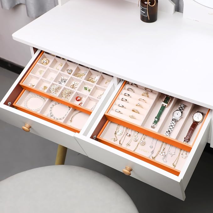 LANDICI Stackable Jewelry Organizer Trays 4 Set, PU Leather Jewelry Organizer - Image 4