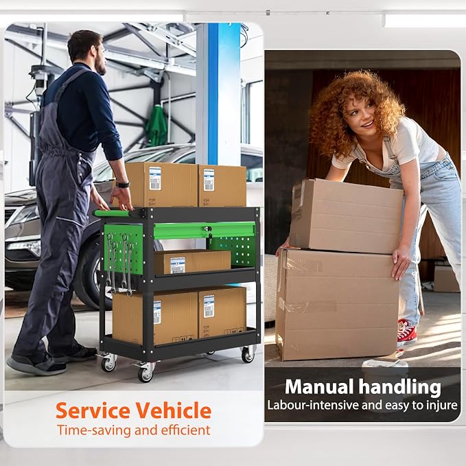 3 Tier Rolling Tool Cart On Wheels, Heavy Duty Utility Cart - Image 5