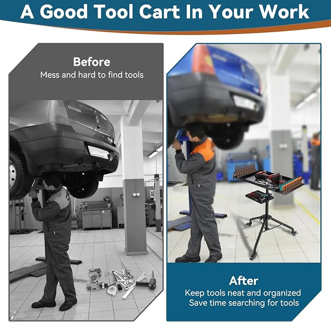 Rolling Tool Cart, Adjustable Mobile Work Table - Image 5