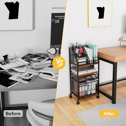 Rolling File Cart with 2 Storage Drawers Multipurpose Book Letter Organizer - Image 5