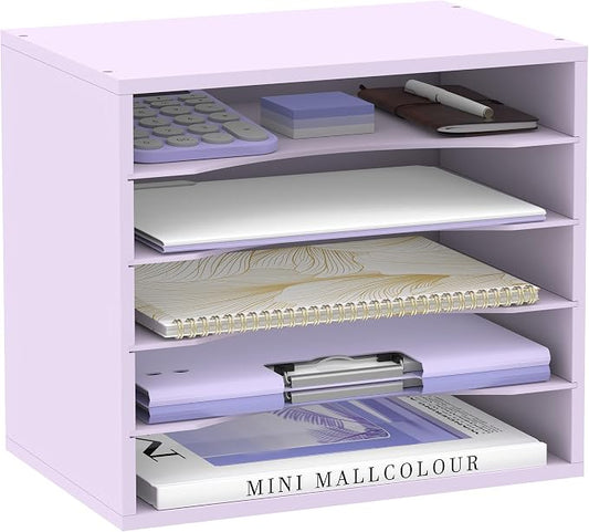 5 Tier Wood Desk Organizer, Paper Organizer by SUPEASY