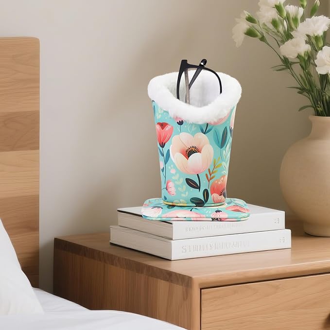 Plush Lined Eyeglasses Holder, Cute Magnetic PU Leather Glasses Stand Case - Image 3