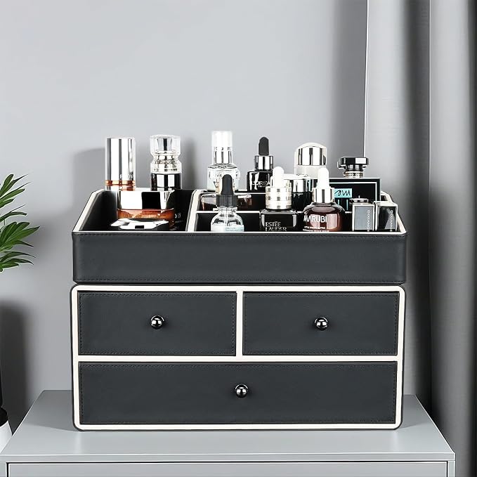 KINGFOM 2 Tier PU Leather Makeup Organizer - Image 4