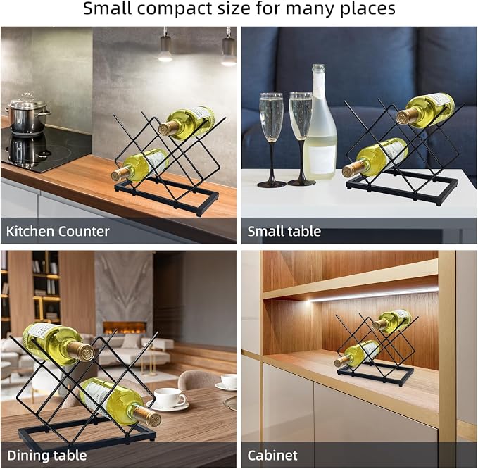 MCSAPIL Small Wine Racks Countertop, Metal Wine Bottle Holder Modern Black - Image 6