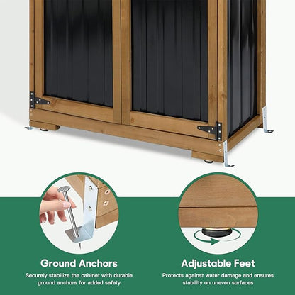 Ketive Outdoor Storage Cabinet, Wood & Metal Storage Shed - Image 6