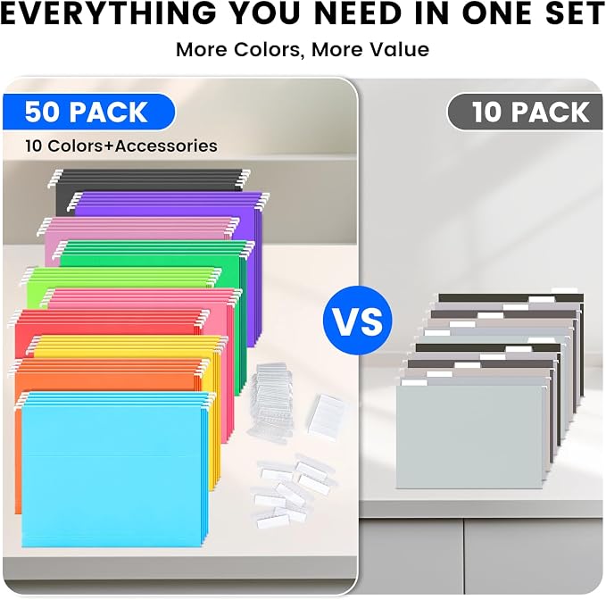 50-Pack Assorted Hanging File Folders, Letter Size - Image 6
