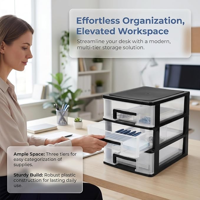 Angoily 3 Tier Plastic Drawer Type Closet, Plastic Home Office Storage Organizer - Image 8