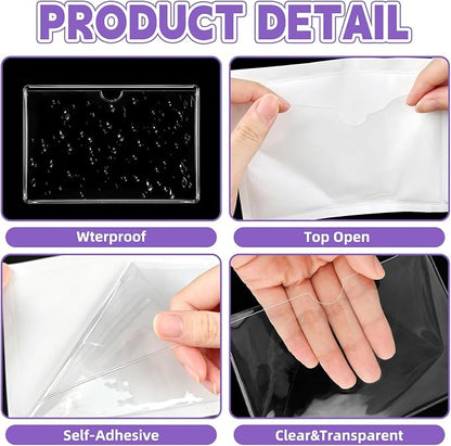 50 PCS 3" x 5" Clear Self-Adhesive Business Card Pockets and Top Open Library - Image 3
