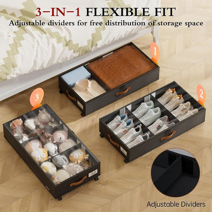 Yecaye Under Bed Storage with Wheels, 2 Pack Under Bed Storage Containers with - Image 2