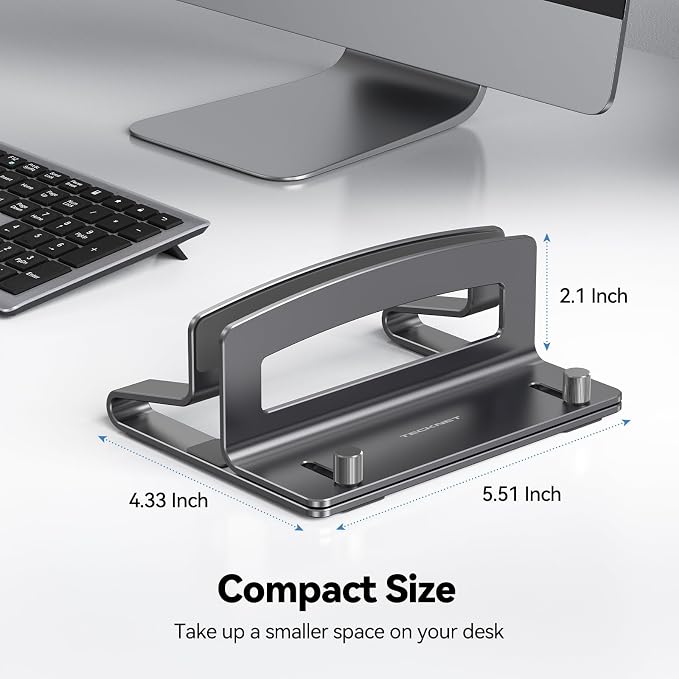TECKNET Vertical Laptop Stand, Adjustable Aluminum Laptop Stand, Space-Saving - Image 6