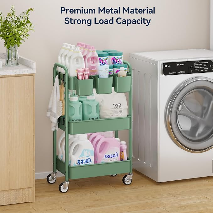 YASONIC 3-Tier Rolling Cart, 66 Pounds Capacity, Mesh Storage Organizer - Image 3