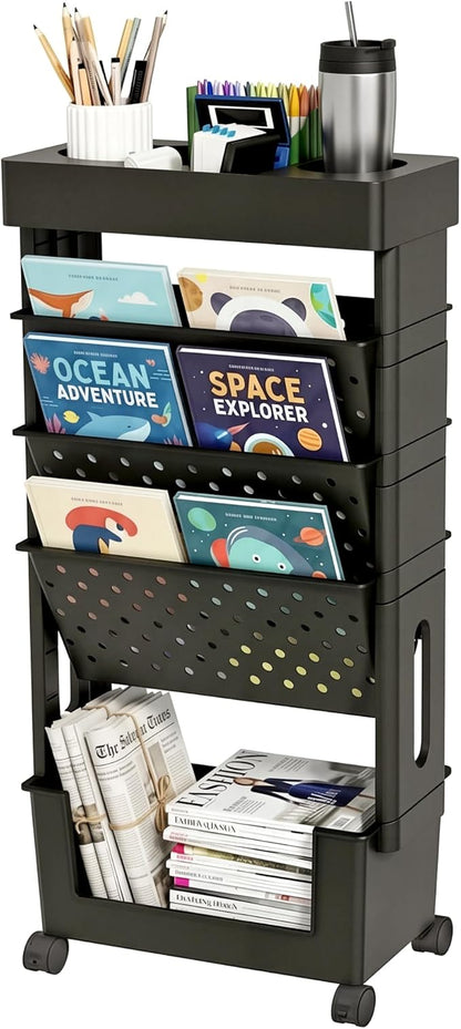 5-Tier Rolling Bookshelf Magazine Rack by yeavs
