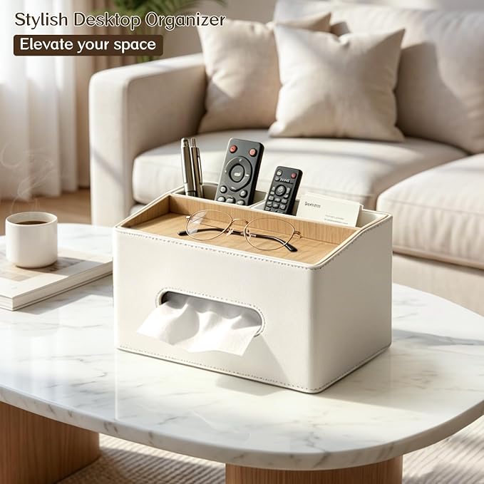 PU Leather Tissue Box Holder Rectangle, Facial Tissue Cover - Image 2